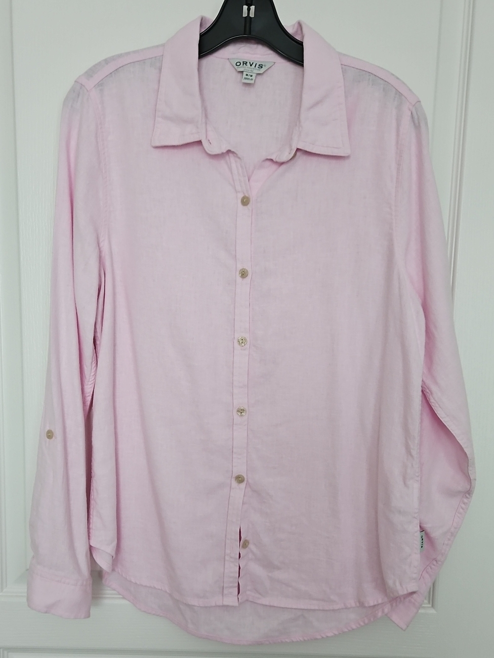 Orvis Pink Long-Sleeve Linen Button-Down Shirt, Medium